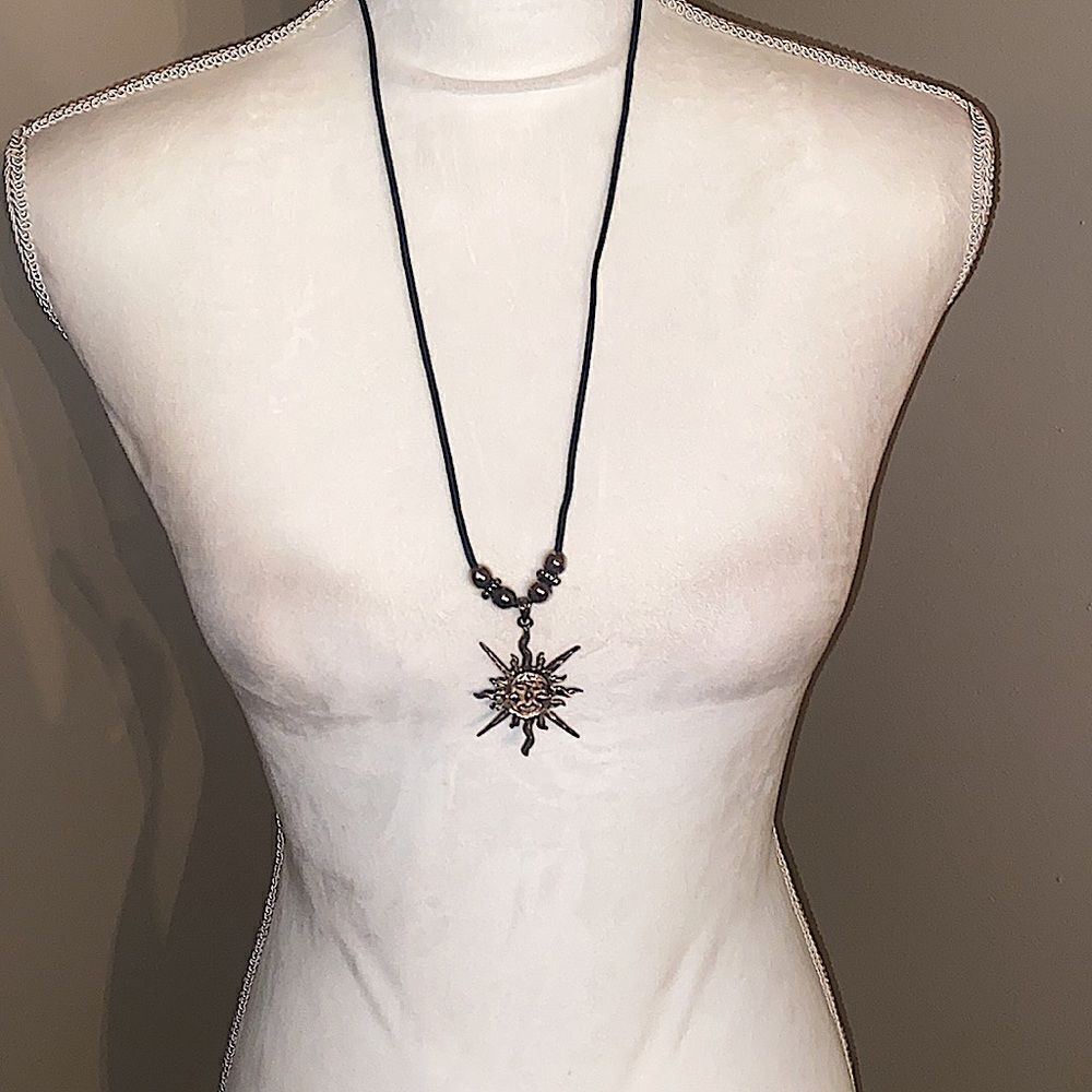 Sun Pendant Leather Cord Necklace!